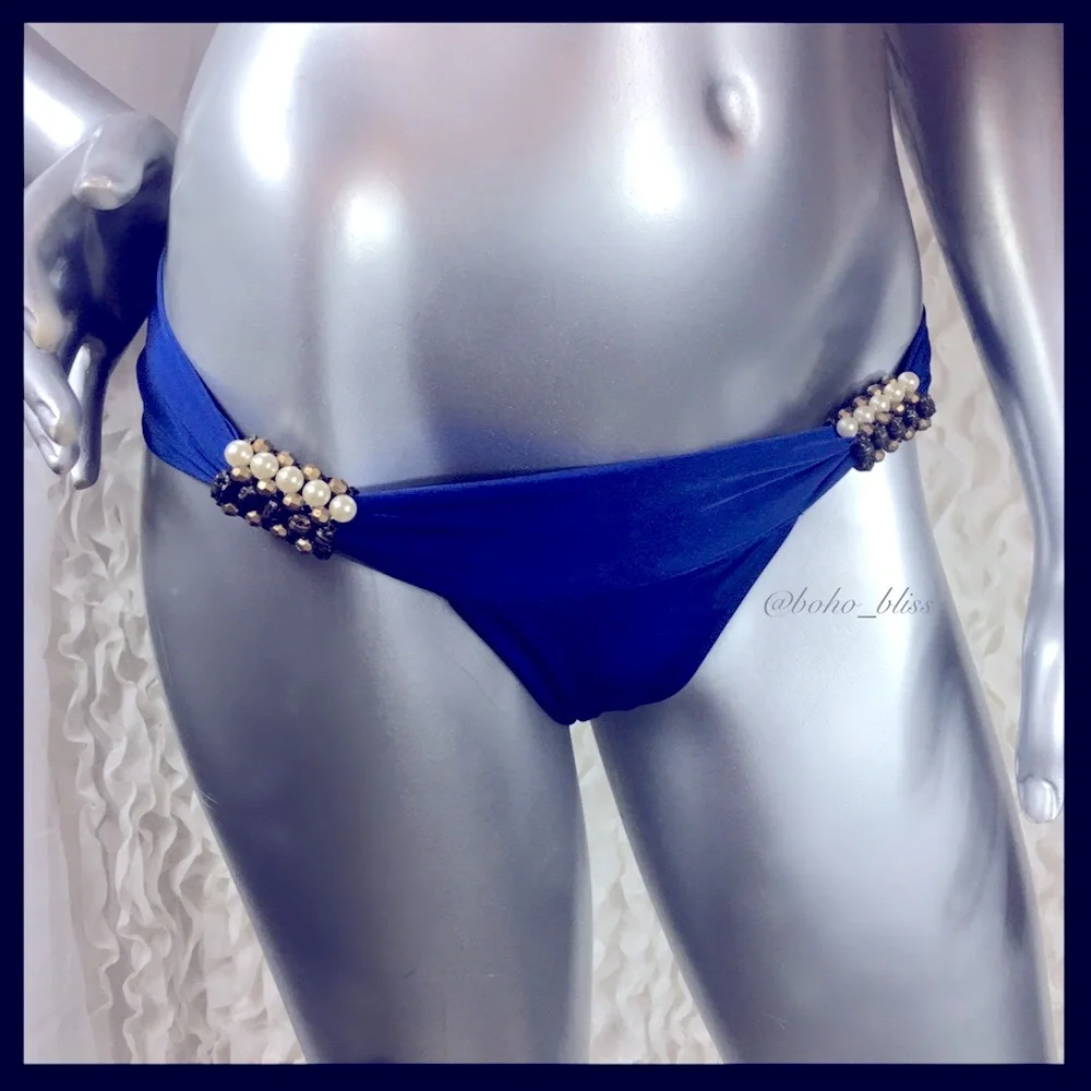 DESPI Nordstrom Royal Blue Pearl Beaded Bikini Bottom NWT